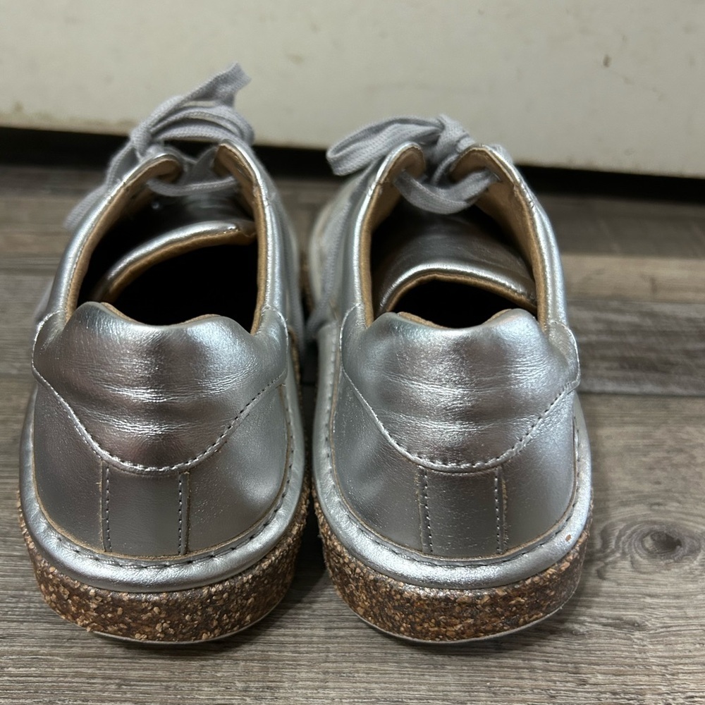 Birkenstock Lace Up Metallic Silver Sam Diego cork Sneakers - Picture 5 of 9
